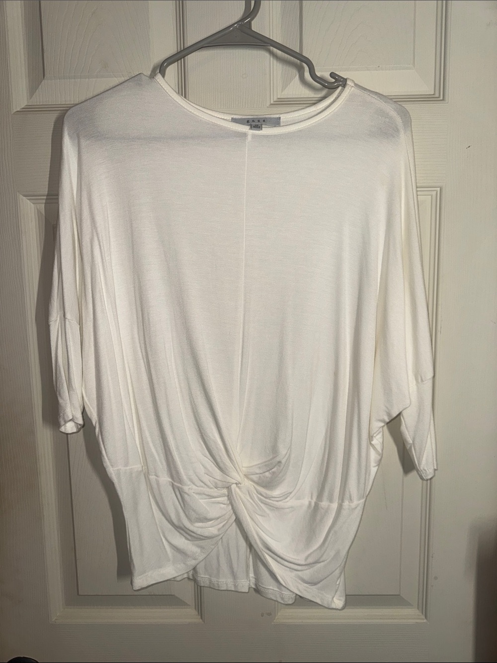 gaze White Knot-Front Dolman Sleeve Tunic